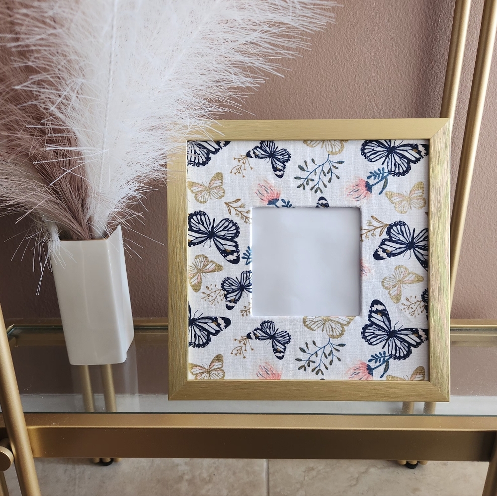Elegant Butterfly Fabric 8x8 Photo Mat + Frame Combo | Fits 4x4 Photos | Luxury